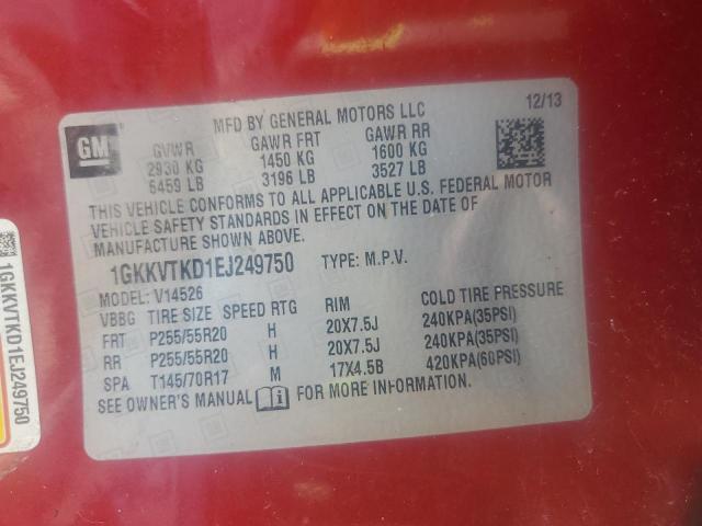 1GKKVTKD1EJ249750 - 2014 GMC ACADIA DENALI BURGUNDY photo 13