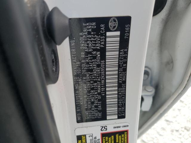 4T1B11HK2KU695056 - 2019 TOYOTA CAMRY L 白色 照片 12