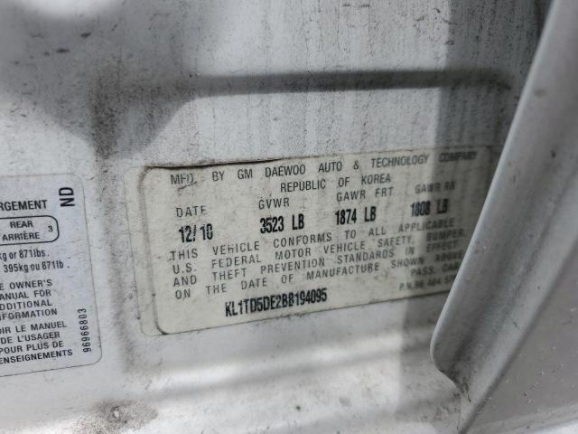 KL1TD5DE2BB194095 - 2011 CHEVROLET AVEO LS 白色 照片 12