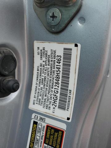 2HGFG12848H541463 - 2008 HONDA CIVIC EX SILVER photo 12