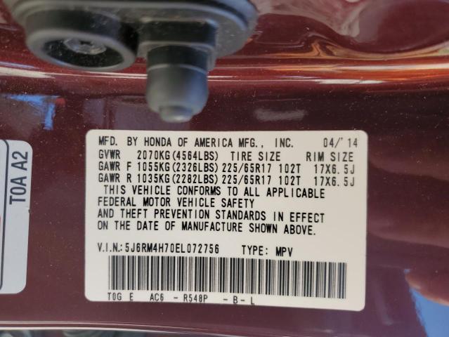 5J6RM4H70EL072756 - 2014 HONDA CR-V EXL MAROON photo 14