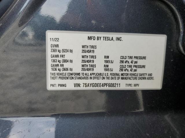 7SAYGDEE4PF608211 - 2023 TESLA MODEL Y GRAY photo 12