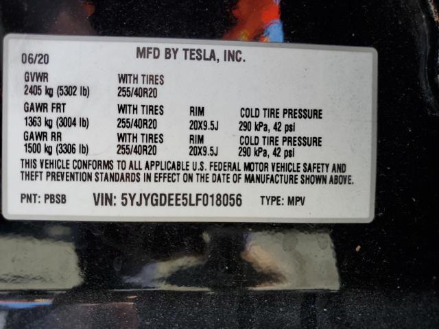 5YJYGDEE5LF018056 - 2020 TESLA MODEL Y Սև լուսանկար 12