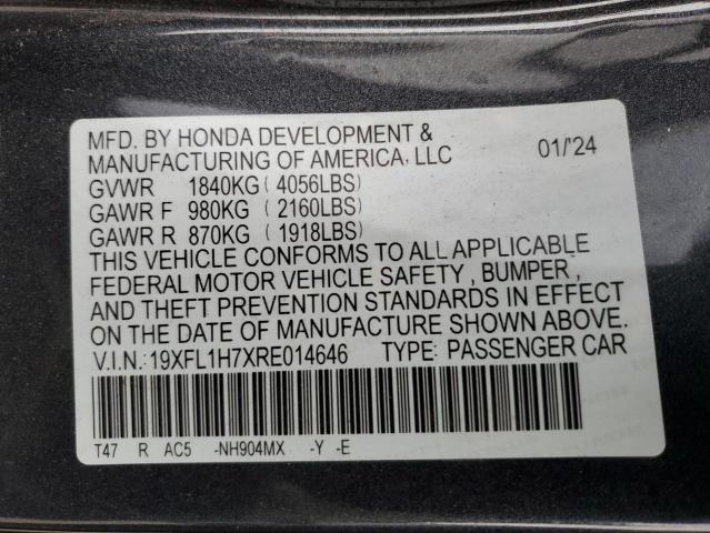 19XFL1H7XRE014646 - 2024 HONDA CIVIC EXL GRAY photo 12