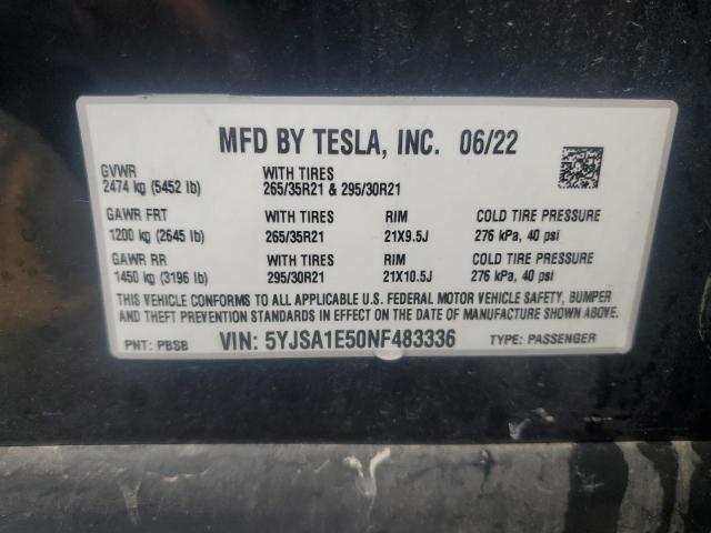 5YJSA1E50NF483336 - 2022 TESLA MODEL S CHARCOAL photo 13