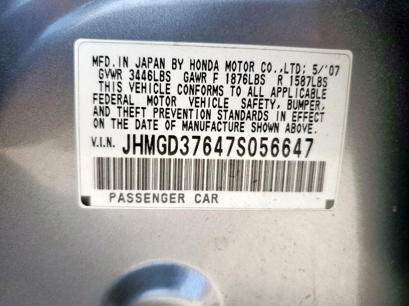 JHMGD37647S056647 - 2007 HONDA FIT S 银色 照片 13