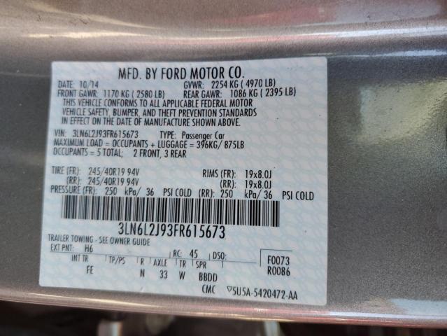 3LN6L2J93FR615673 - 2015 LINCOLN MKZ GRAY photo 13