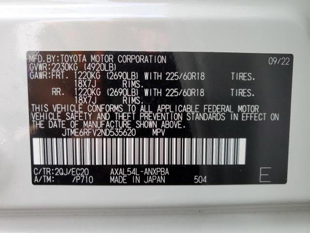 JTME6RFV2ND535620 - 2022 TOYOTA RAV4 XSE WHITE photo 12