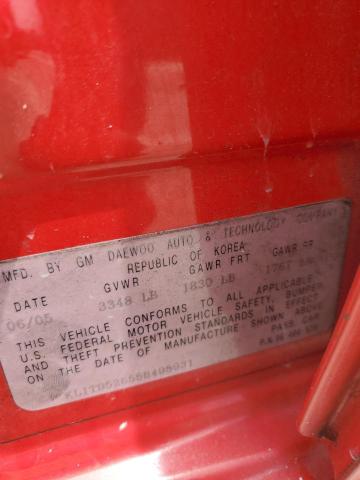 KL1TD52655B495931 - 2005 CHEVROLET AVEO BASE RED photo 12