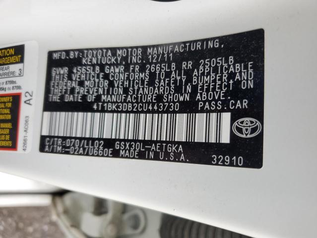 4T1BK3DB2CU443730 - 2012 TOYOTA AVALON BASE 白色 照片 13