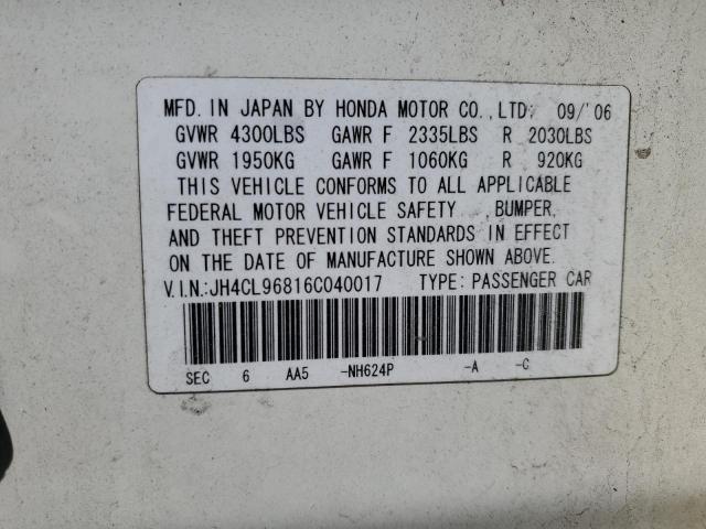 JH4CL96816C040017 - 2006 ACURA TSX WHITE photo 12