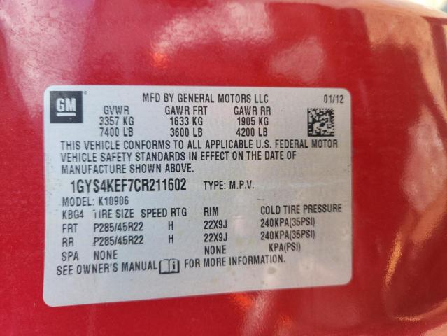 1GYS4KEF7CR211602 - 2012 CADILLAC ESCALADE ESV PLATINUM წითელი ფოტო 13