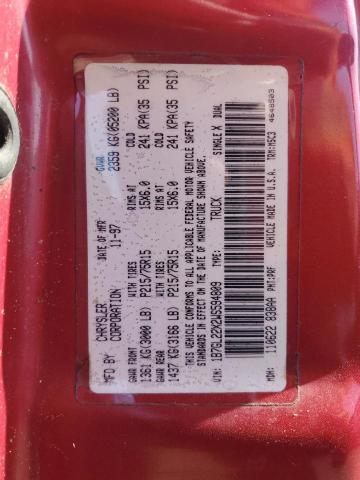 1B7GL22X2WS594809 - 1998 DODGE DAKOTA BURGUNDY photo 13