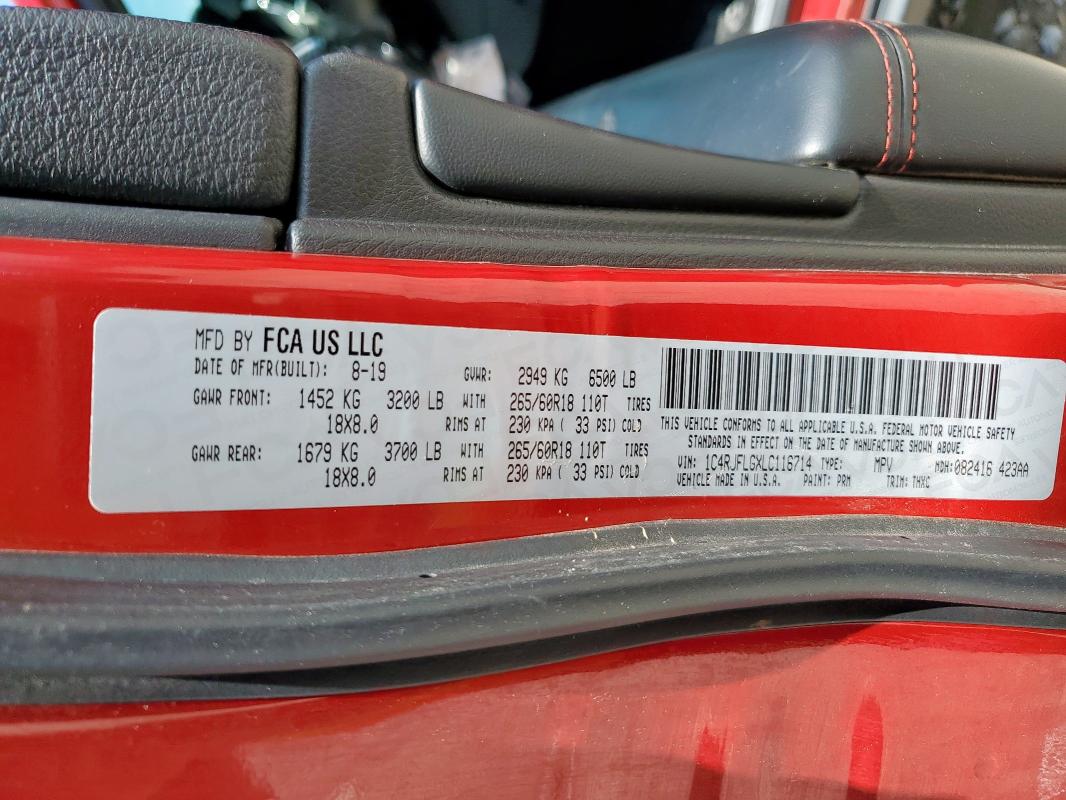 1C4RJFLGXLC116714 - 2020 JEEP GRAND CHER TRAILHAWK წითელი ფოტო 13