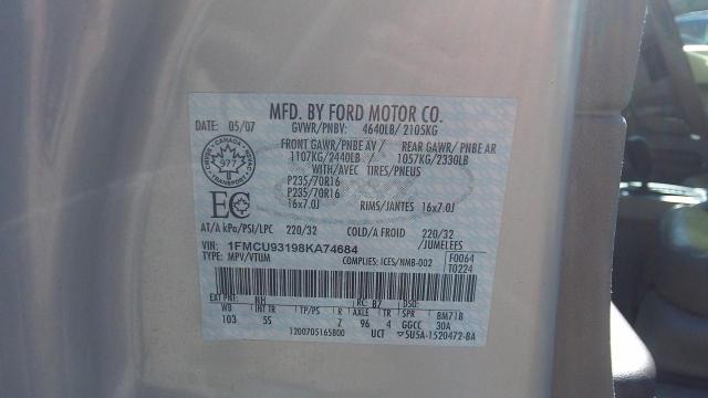 1FMCU93198KA74684 - 2008 FORD ESCAPE XLT BEIGE photo 9