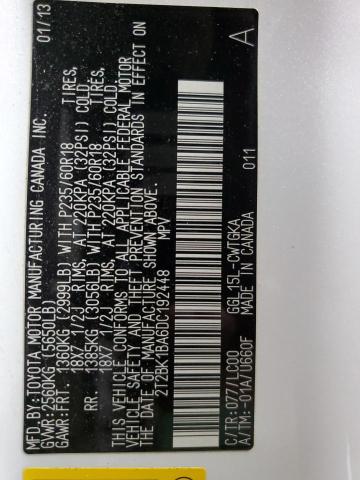 2T2BK1BA6DC192448 - 2013 LEXUS RX 350 BASE WHITE photo 14