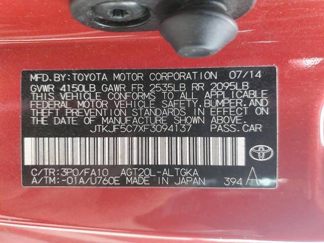 JTKJF5C7XF3094137 - 2015 TOYOTA SCION TC RED photo 12