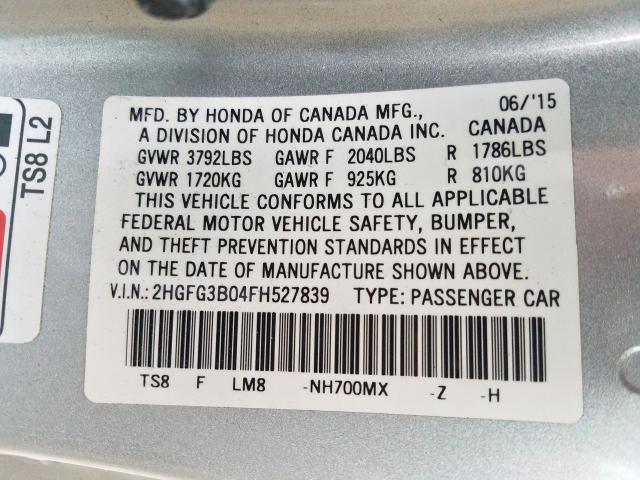 2HGFG3B04FH527839 - 2015 HONDA CIVIC EXL  照片 10