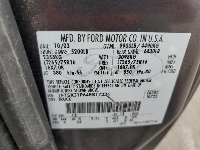 1FTSX31P64EB17334 - 2004 FORD F350 SRW SUPER DUTY GRAY photo 12