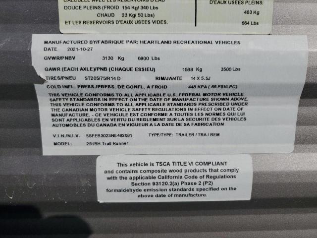 5SFEB3023NE492081 - 2022 HEARTLAND GATEWAY ორფეროვანი ფოტო 10