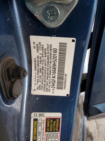 2HGFA16689H520160 - 2009 HONDA CIVIC LX-S BLUE photo 12