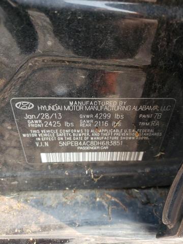 5NPEB4AC8DH683851 - 2013 HYUNDAI SONATA GLS BLACK photo 12