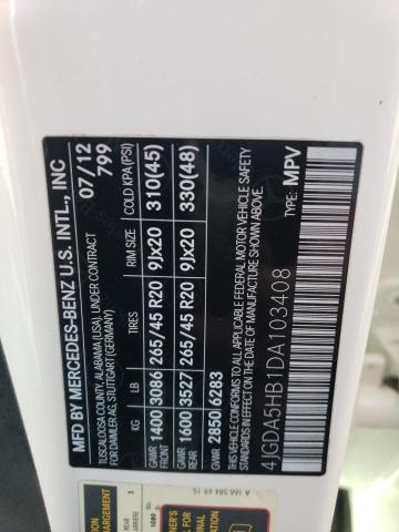 4JGDA5HB1DA103408 - 2013 MERCEDES-BENZ ML 350 4MATIC WHITE photo 12