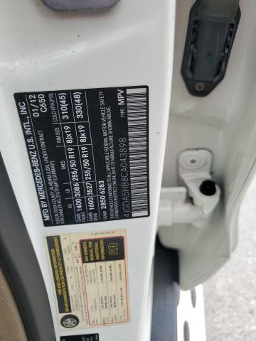 4JGDA5HB8CA043898 - 2012 MERCEDES-BENZ ML 350 4MATIC WHITE photo 13
