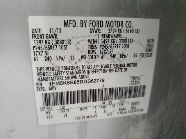 1FM5K8B85DGB62779 - 2013 FORD EXPLORER SILVER photo 13