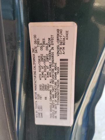 5TESN92N8YZ706295 - 2000 TOYOTA TACOMA XTRACAB PRERUNNER მწვანე ფოტო 12