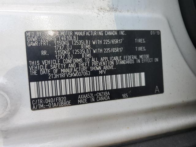 2T3H1RFV5KW007063 - 2019 TOYOTA RAV4 LE Ақ фото 13