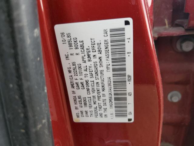 1HGCM563X7A036204 - 2007 HONDA ACCORD SE MAROON photo 12