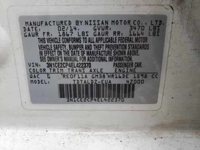 3N1CE2CP4EL422370 - 2014 NISSAN VERSA NOTE S WHITE photo 12