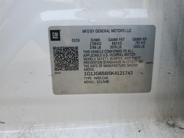 1G1JG6SB5K4121743 - 2019 CHEVROLET SONIC WHITE photo 12