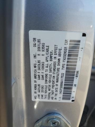 1HGCP26898A117522 - 2008 HONDA ACCORD EXL SILVER photo 12