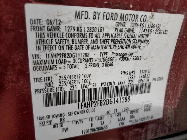 1FAHP2F82DG141288 - 2013 FORD TAURUS LIMITED RED photo 13