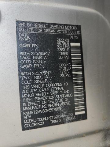 KNMAT2MV8GP597963 - 2016 NISSAN ROGUE S 银色 照片 12