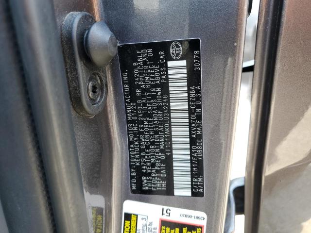 4T1C11AK0LU342248 - 2020 TOYOTA CAMRY LE 灰色 照片 12