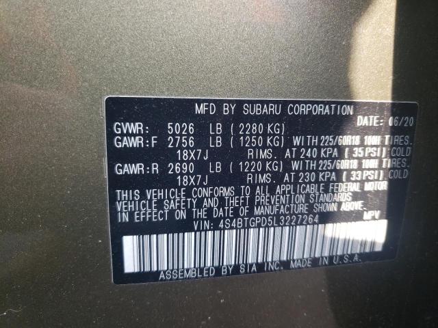 4S4BTGPD5L3227264 - 2020 SUBARU OUTBACK TOURING LDL Կանաչ լուսանկար 13