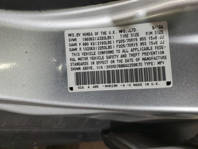 SHSRD78884U258670 - 2004 HONDA CR-V EX SILVER photo 13