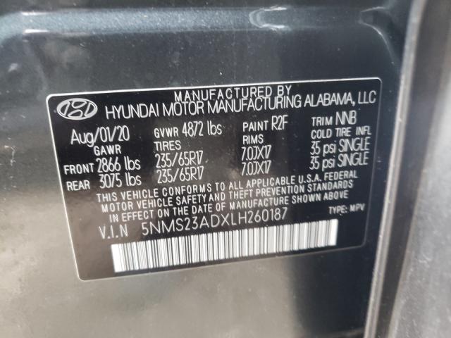 5NMS23ADXLH260187 - 2020 HYUNDAI SANTA FE SE GRAY photo 10