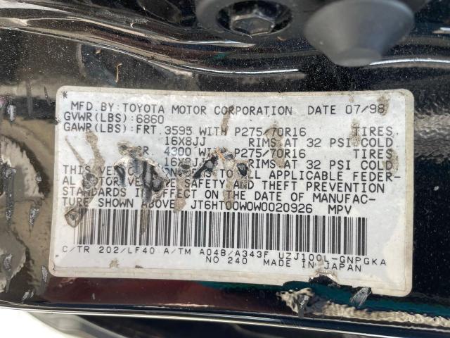 JT6HT00W0W0020926 - 1998 LEXUS LX 470 BLACK photo 10