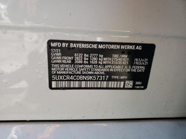 5UXCR4C08N9K57317 - 2022 BMW X5 SDRIVE 40I WHITE photo 10