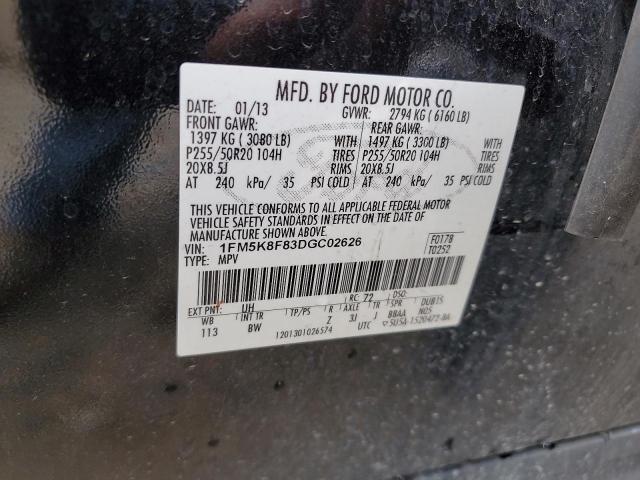 1FM5K8F83DGC02626 - 2013 FORD EXPLORER LIMITED BLACK photo 12