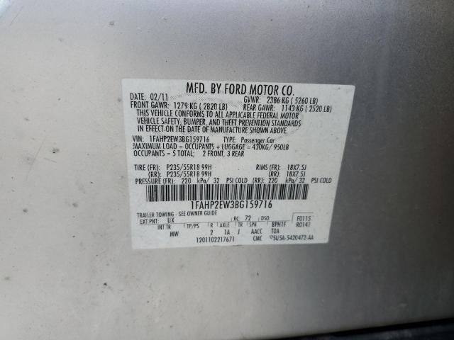 1FAHP2EW3BG159716 - 2011 FORD TAURUS SEL SILVER photo 13