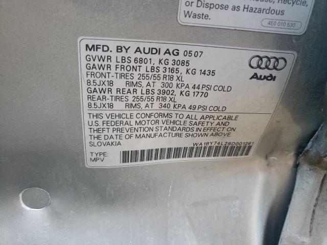 WA1BY74L28D001261 - 2008 AUDI Q7 3.6 QUATTRO PREMIUM SILVER photo 10