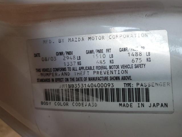 JM1NB353140400093 - 2004 MAZDA MX-5 MIATA BASE WHITE photo 12