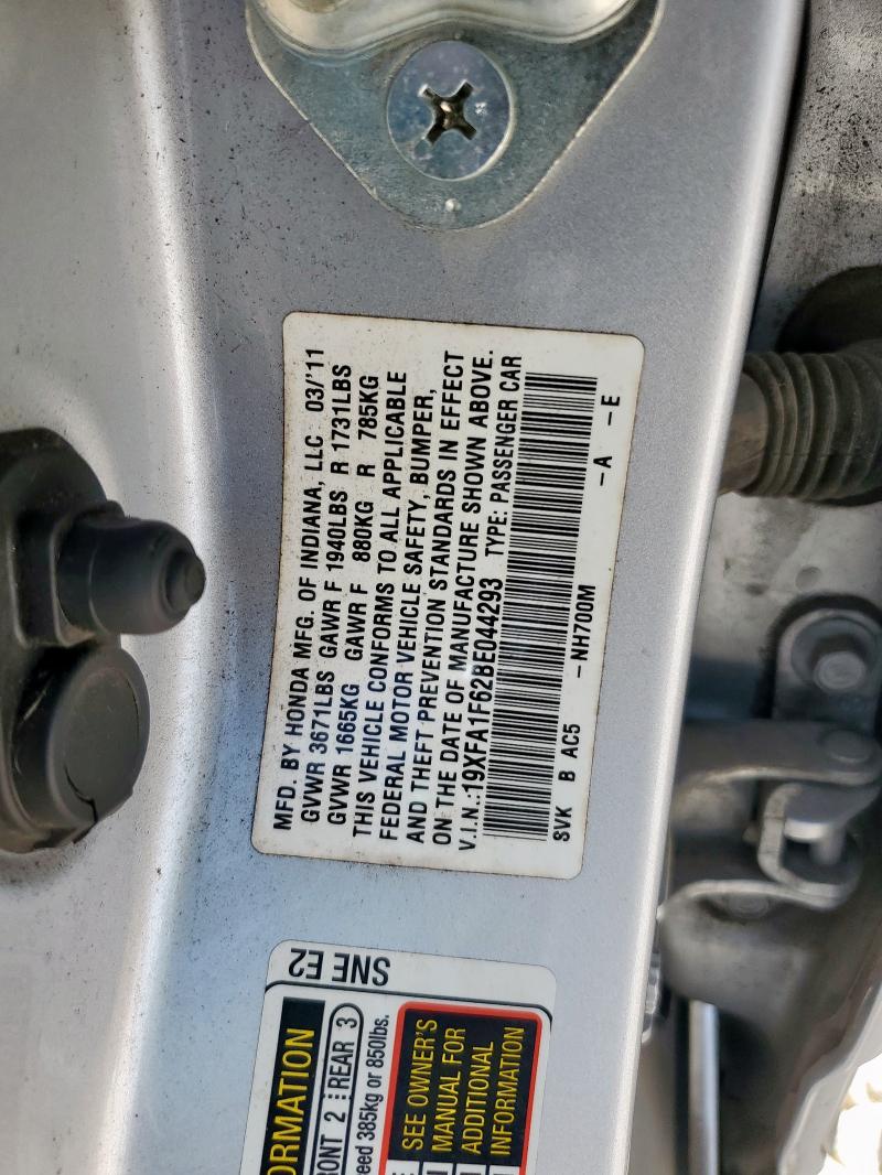 19XFA1F62BE044293 - 2011 HONDA CIVIC LX-S Gümüş fotoğraf 12