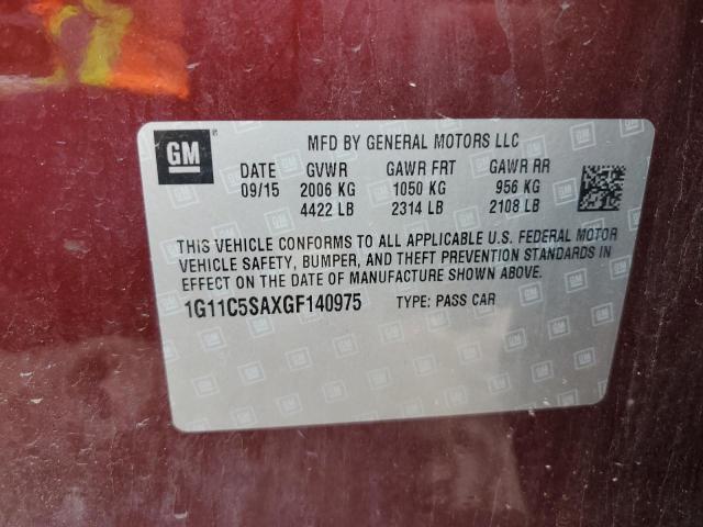1G11C5SAXGF140975 - 2016 CHEVROLET MALIBU LIM LT Бордовый фото 12
