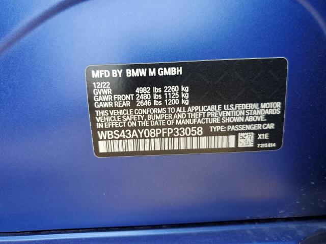 WBS43AY08PFP33058 - 2023 BMW M3 COMPETITION BLUE photo 12